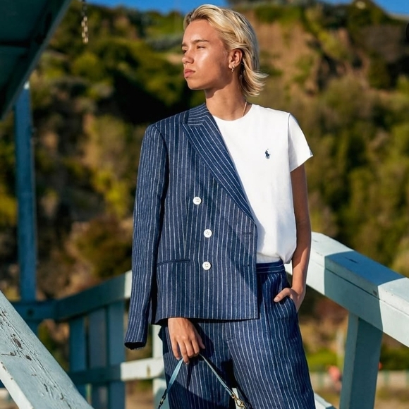 New.Polo Ralph Lauren Pinstripe Double Breasted Linen Blazer NWT Size 2 - Picture 4 of 6